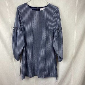 Charles Henry blue stripe cotton chambray dress w/ balloon sleeves Size Small